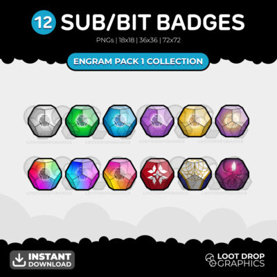 Destiny engram sub/bit badges for Twitch, YouTube and Discord