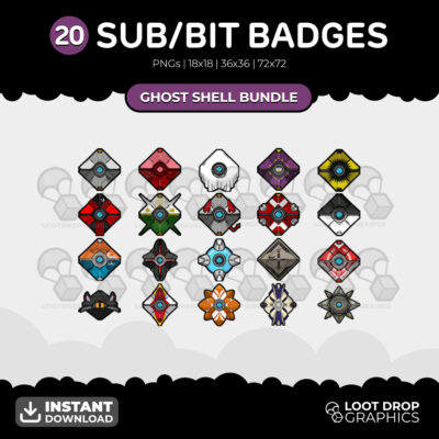 Destiny ghost shell sub/bit badges collection bundle for Twitch, YouTube and Discord