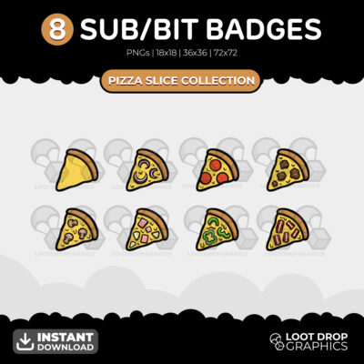 Pizza subscriber and bit badges for Twitch