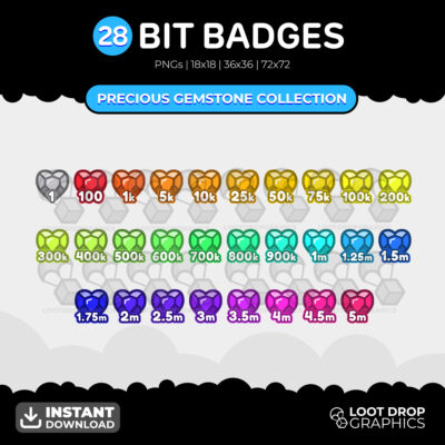 Heart Gemstones with Numbers Bit Badges for Twitch, YouTube and Discord