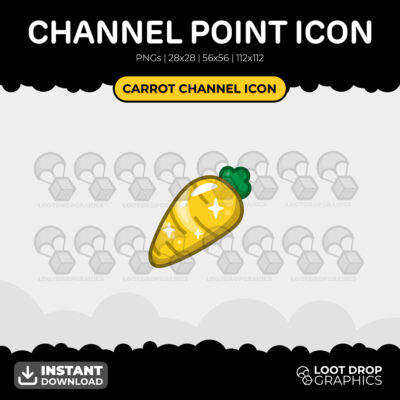Gold carrot Twitch channel point icon for use on Twitch, YouTube and Discord