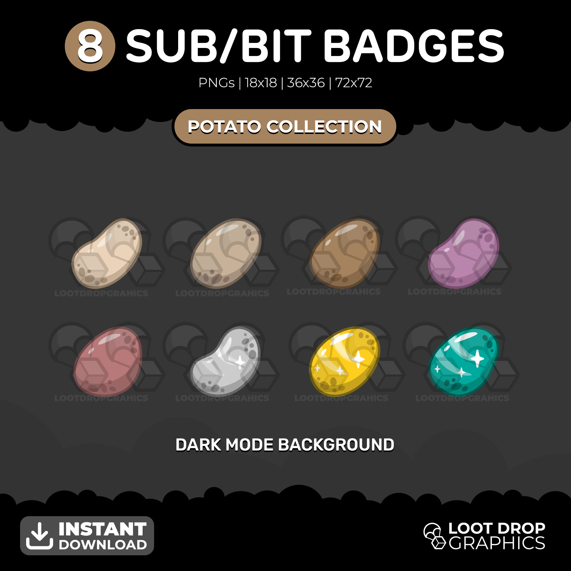 Potato Sub / Bit Badges for use on Twitch, YouTube and Discord