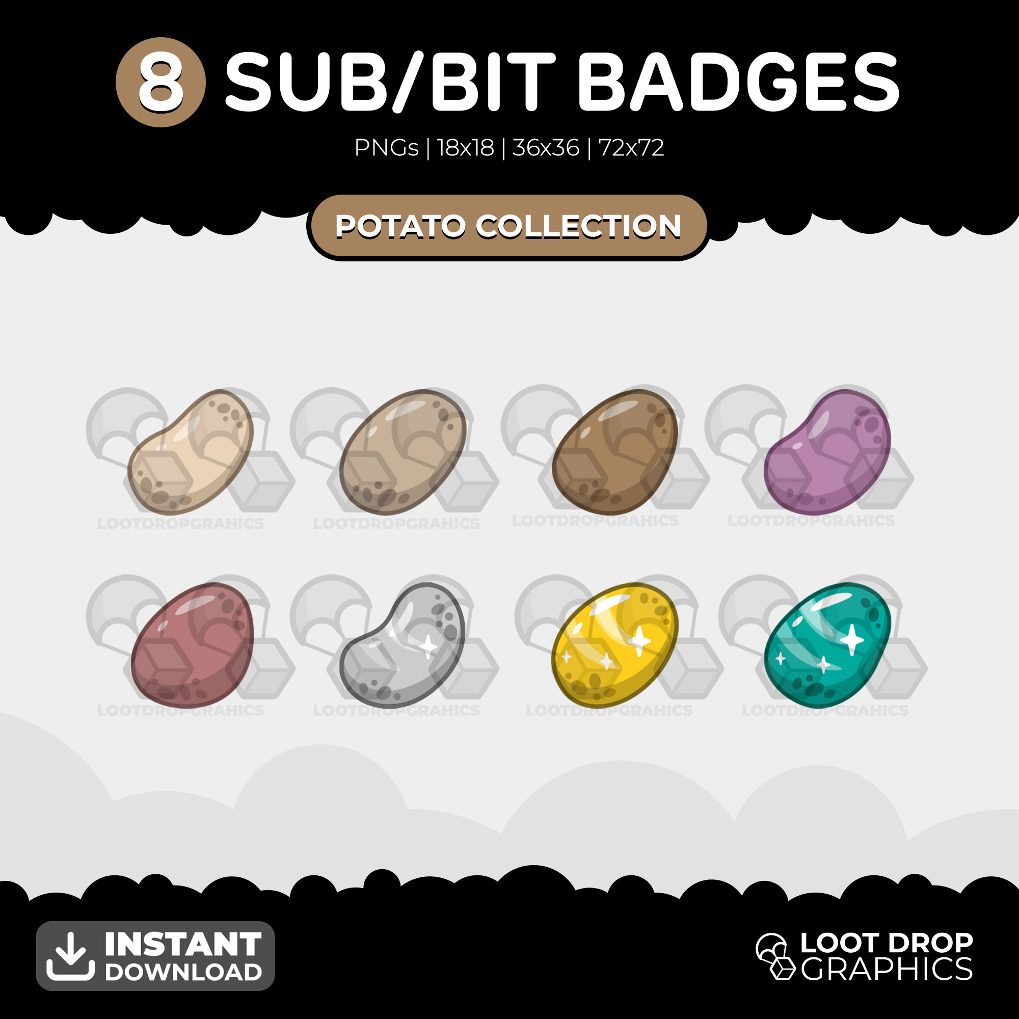 Potato Sub / Bit Badges for use on Twitch, YouTube and Discord