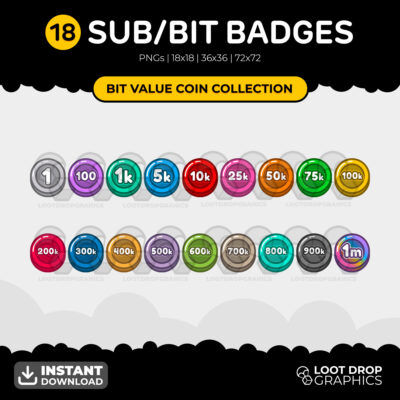 Twitch Bit Value Coin subscriber badges for content creators and streamers