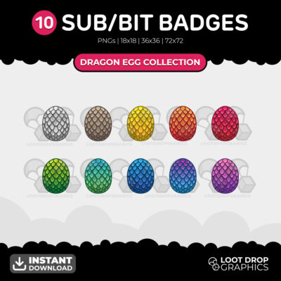 Dragon Egg Twitch sub badges for streamers and content creators by Loot Drop Graphics